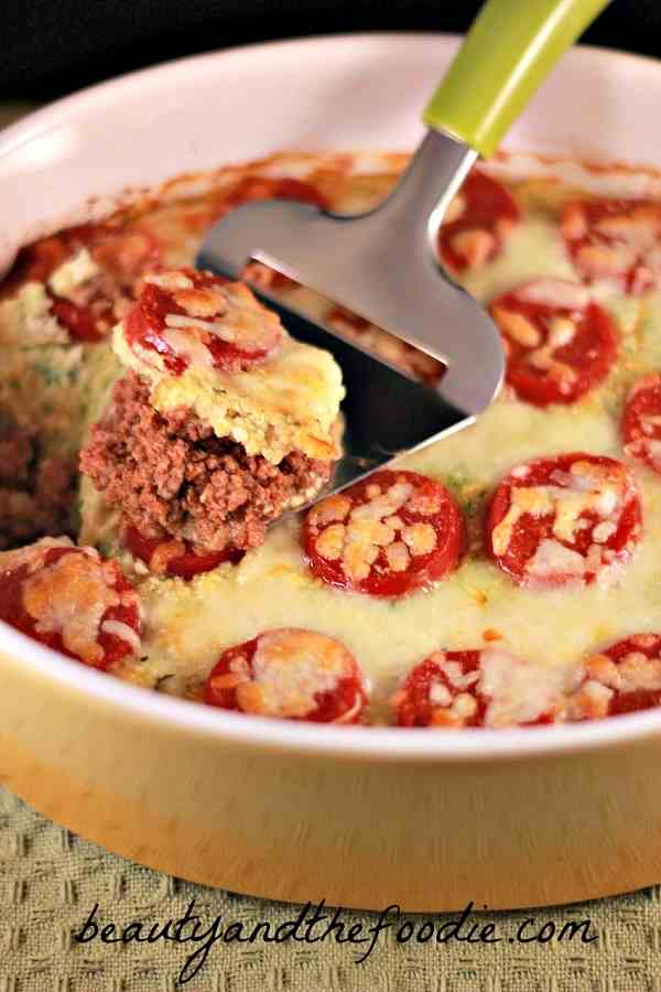 Primal Pizza Pie Layer Casserole, primal and low carb with paleo option. beautyandthefoodie.com