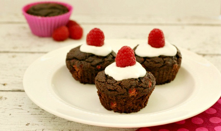 Frosted Chocolate Raspberry Cupcakes- Paleo & Low carb