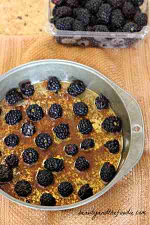 blackberry bread pudding cake, bottom fruit layer.