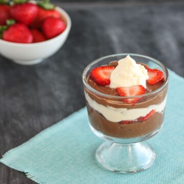 creamy chocolate pudding layered with cream and berries.