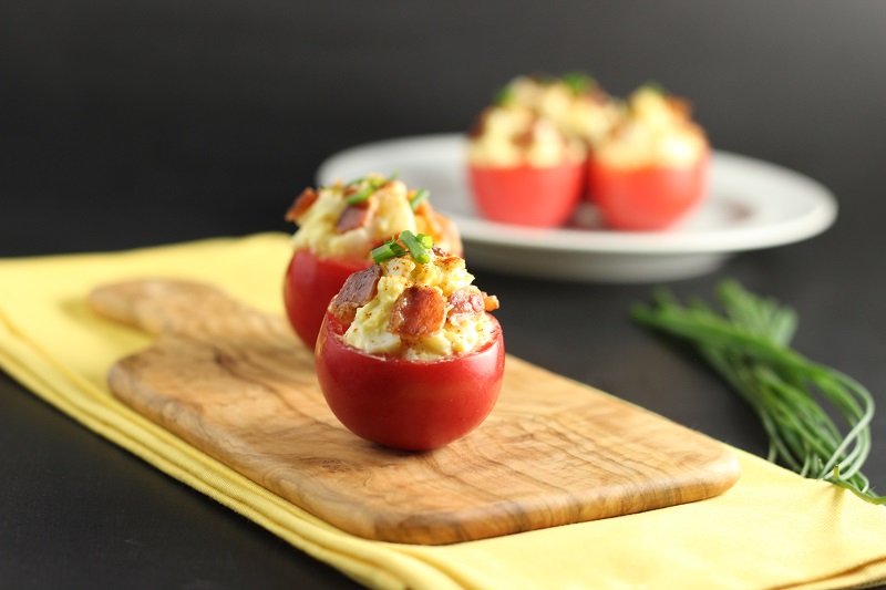 Bacon Egg Salad Tomato Bites , paleo, low carb and grain free.