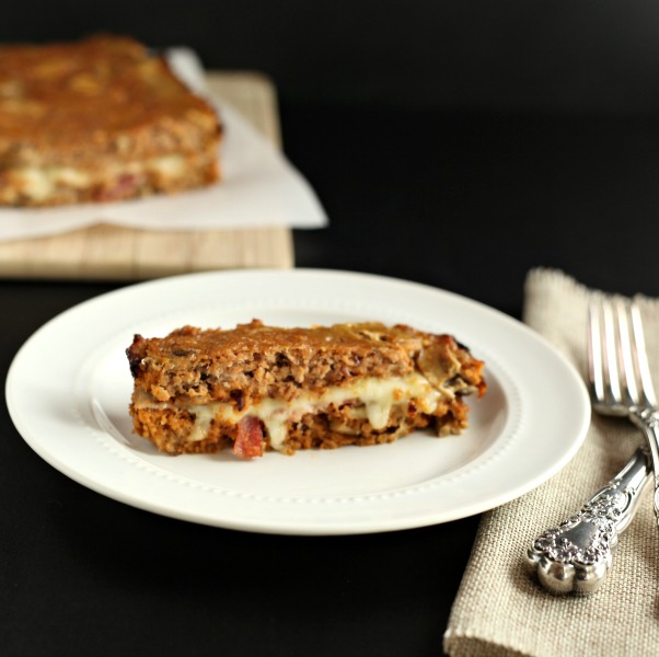 Bacon Mushroom Stuffed Turkey Meatloaf, grain free, low carb and paleo version 
