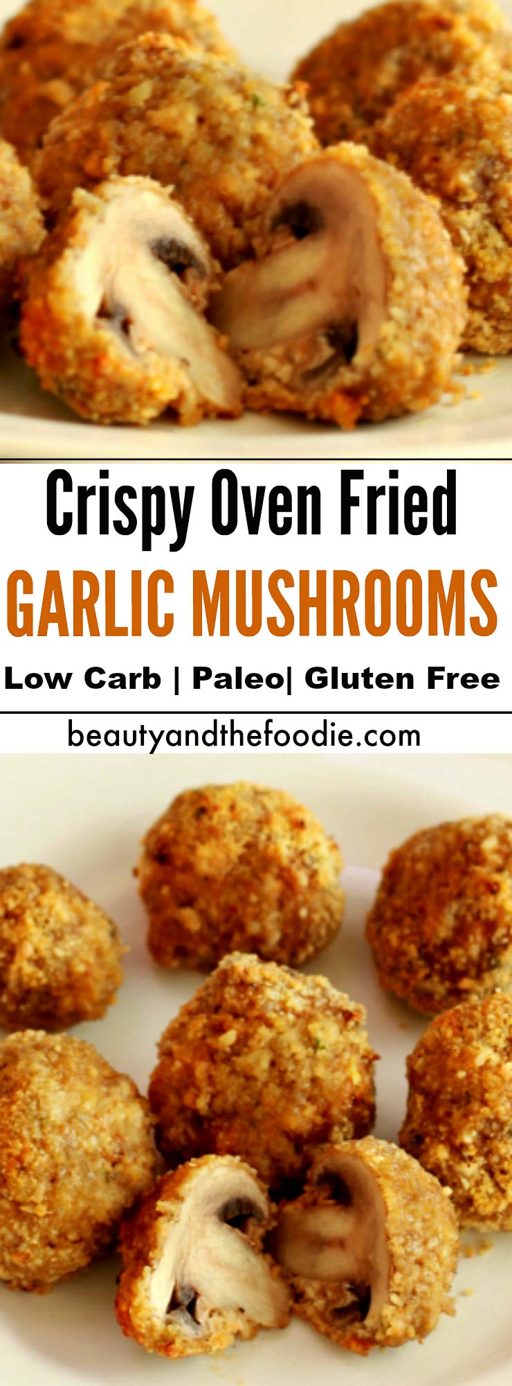 Crispy Oven Fried Garlic Mushrooms- Low carb , paleo, & gluten free.