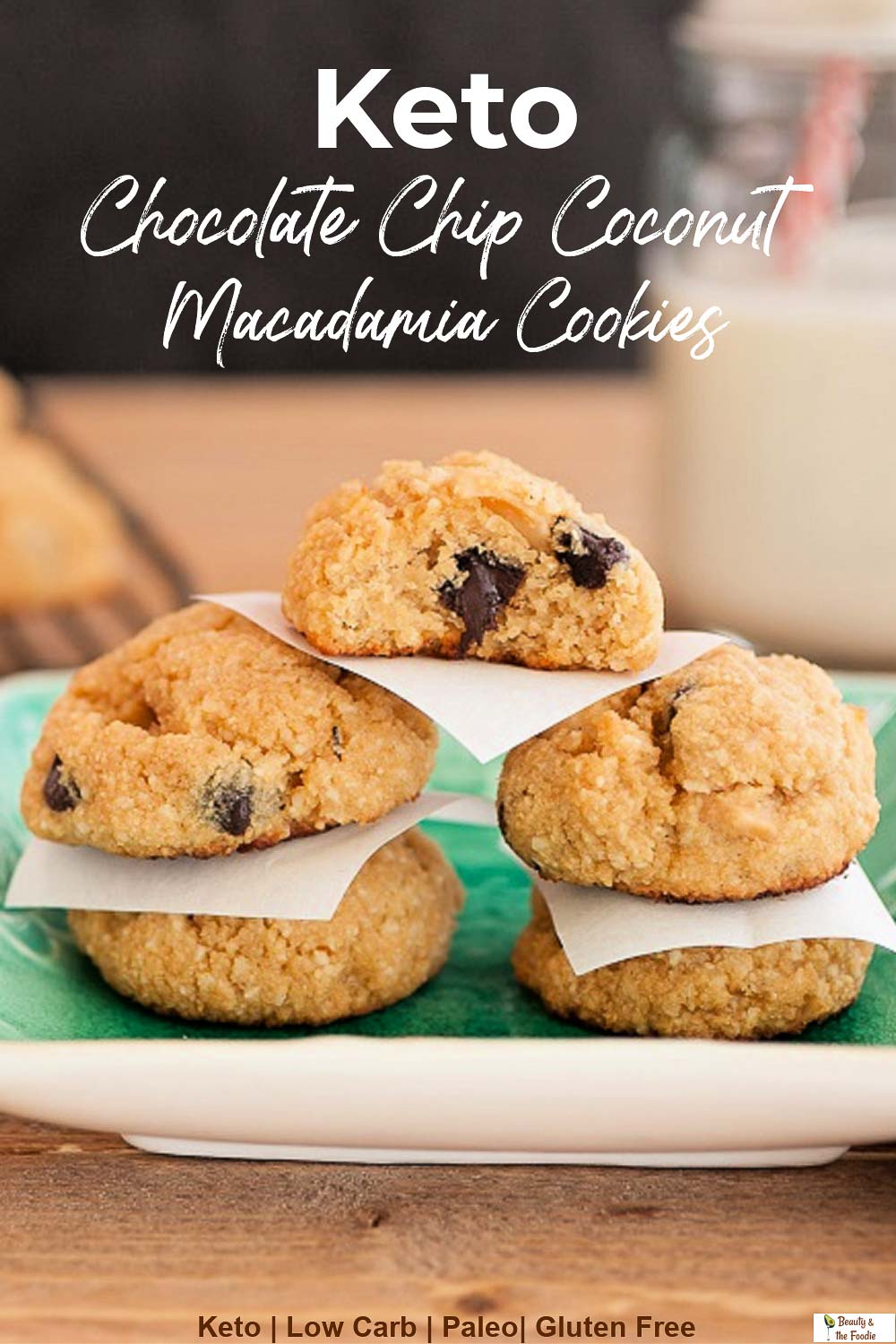  stack of chocolate chip coconut macadamia nut cookies.