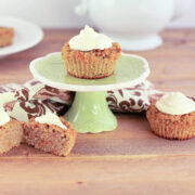 Low-carb carrott cake muffins with cream cheese frosting.
