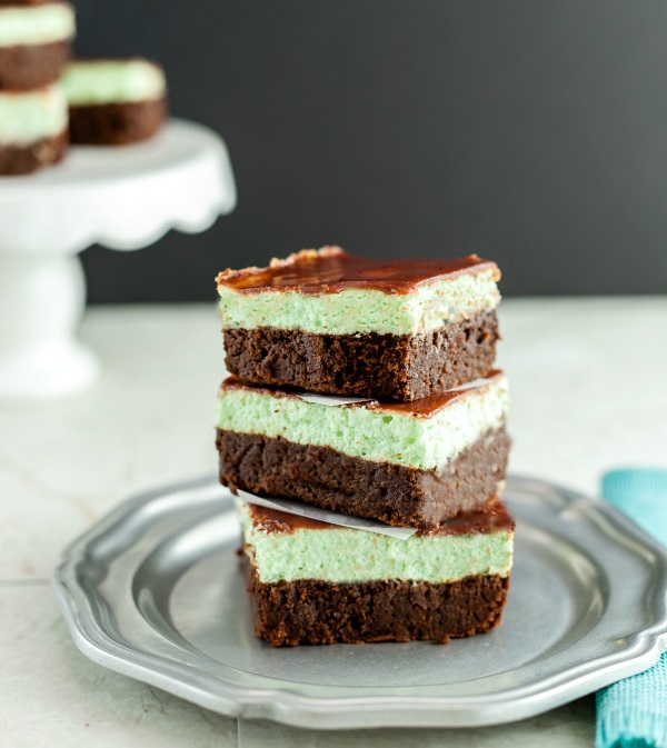Cream Mint Brownie Bars- Low Carb,, gluten free fudge brownies with a creamy mint and chocolate ganache layer