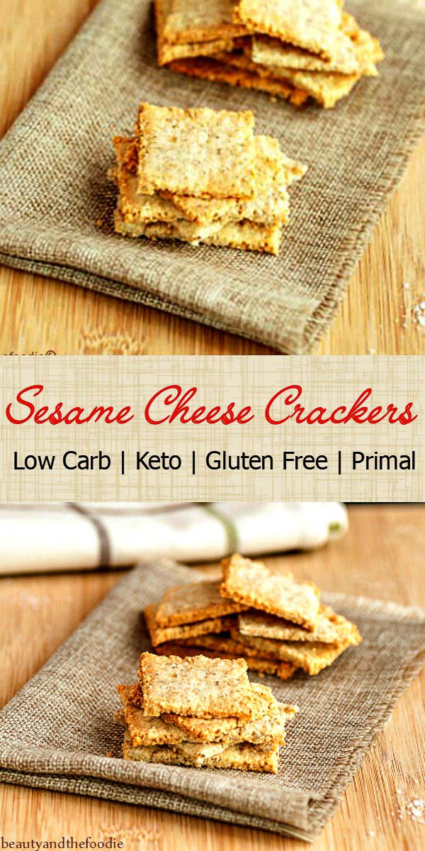 Sesame Cheese Crackers Low Carb- grain free, keto, and gluten free. Super tasty crisp crackers.