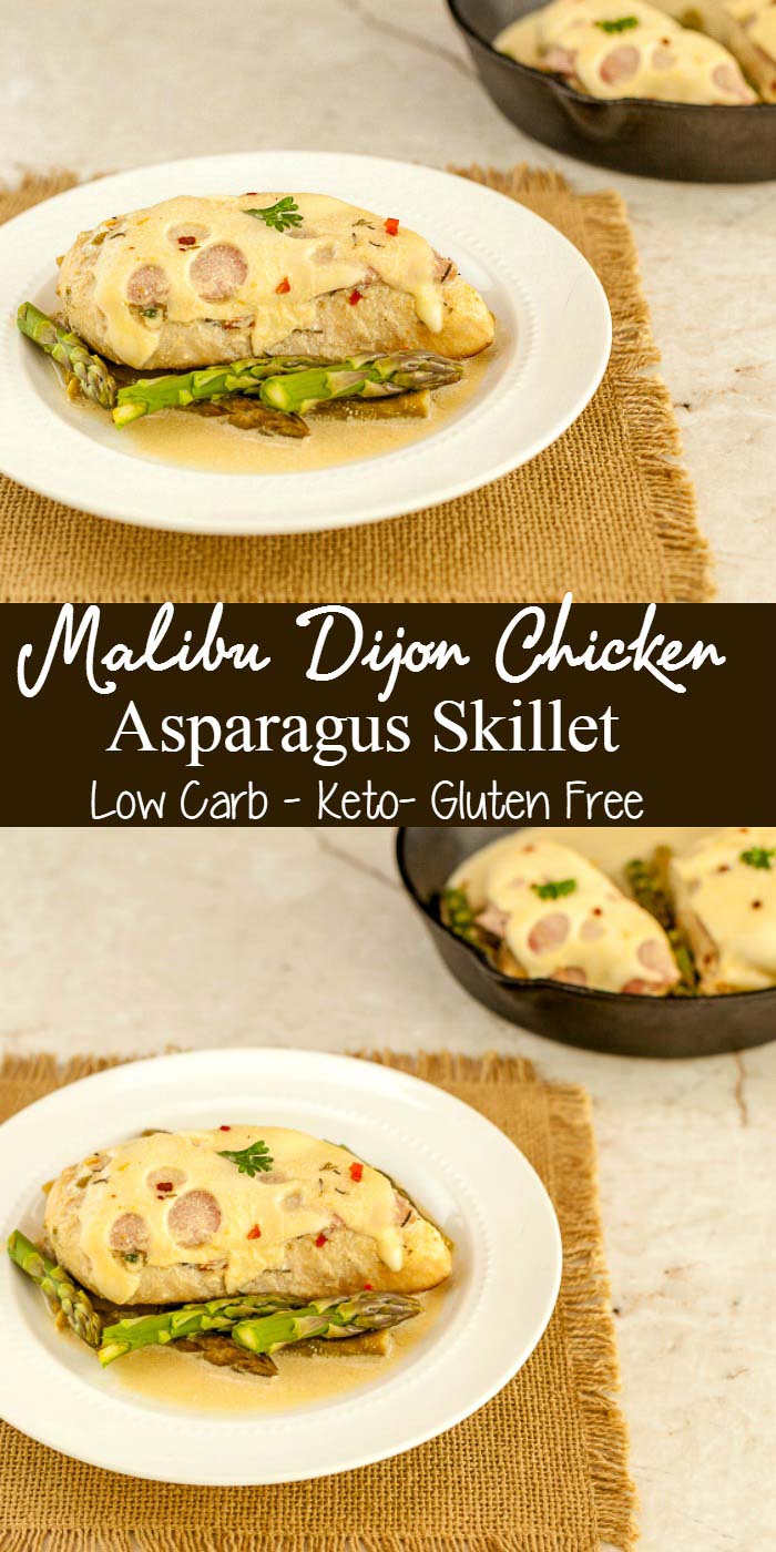 Malibu Dijon Chicken Asparagus Skillet- a savory, tatsy, low carb, gluten free, chicken skillet.