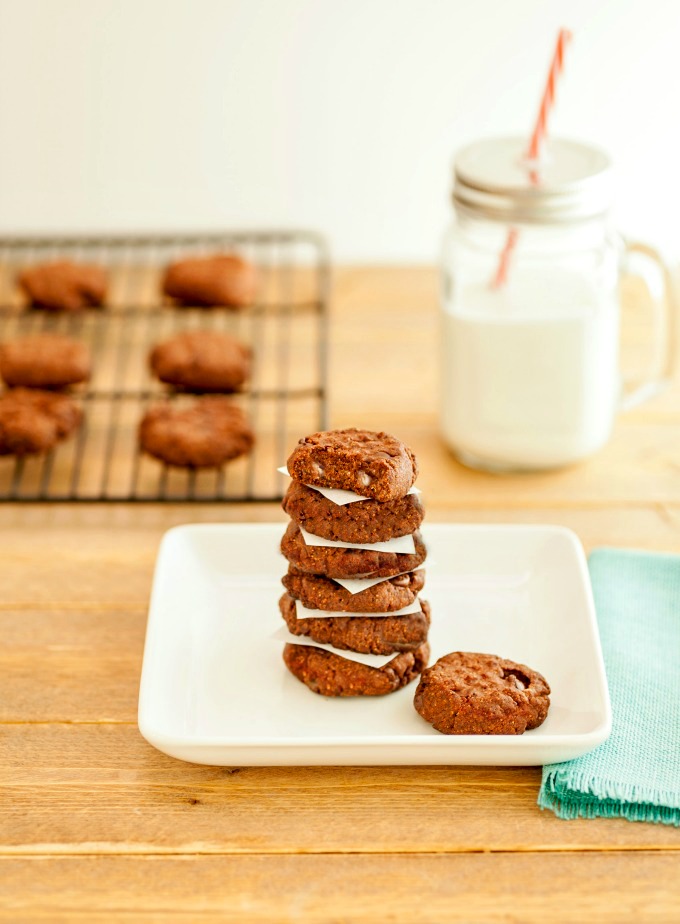 Double Chocolate Nut Butter Cookies -Low carb and paleo. Chocolate nut butter cooies with chocolate chips. Yum!