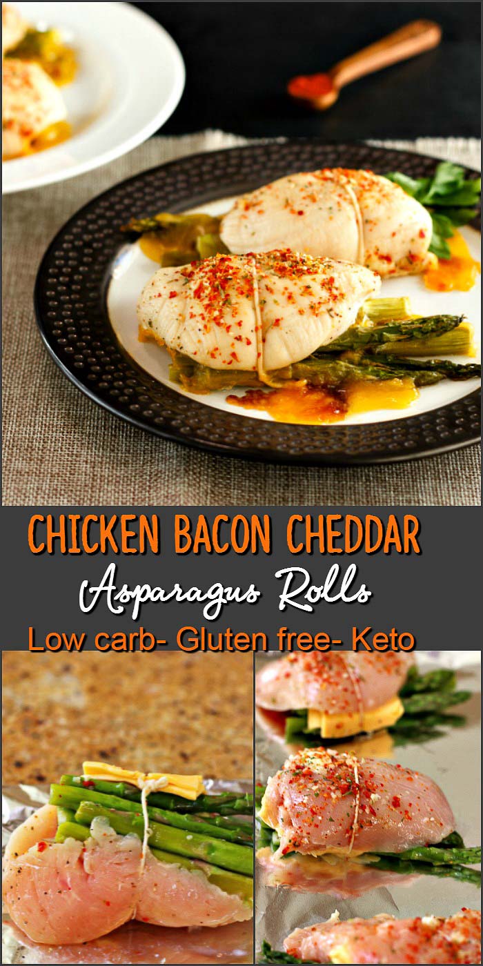 Cheddar Bacon Asparagus Chicken Rolls- Low carb, primal and gluten free. Easy to make and super tasty!