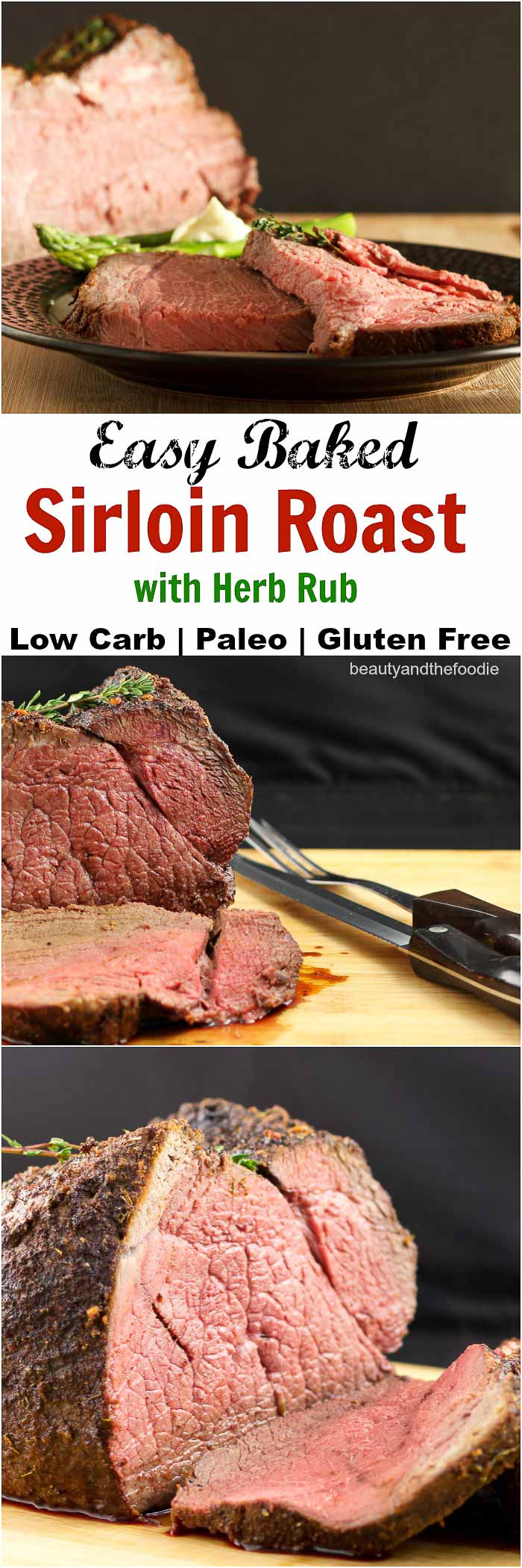 Easy Baked Sirloin Roast with Herb Rub- Low Carb, Keto, and Paleo. #sponsored
