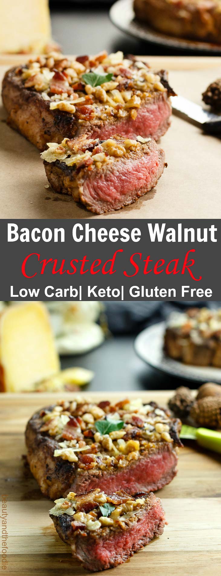 Bacon Cheese Walnut Crusted Steak- Low Carb, Keto and Grain free. #sponsored #steak #mahonmenorca