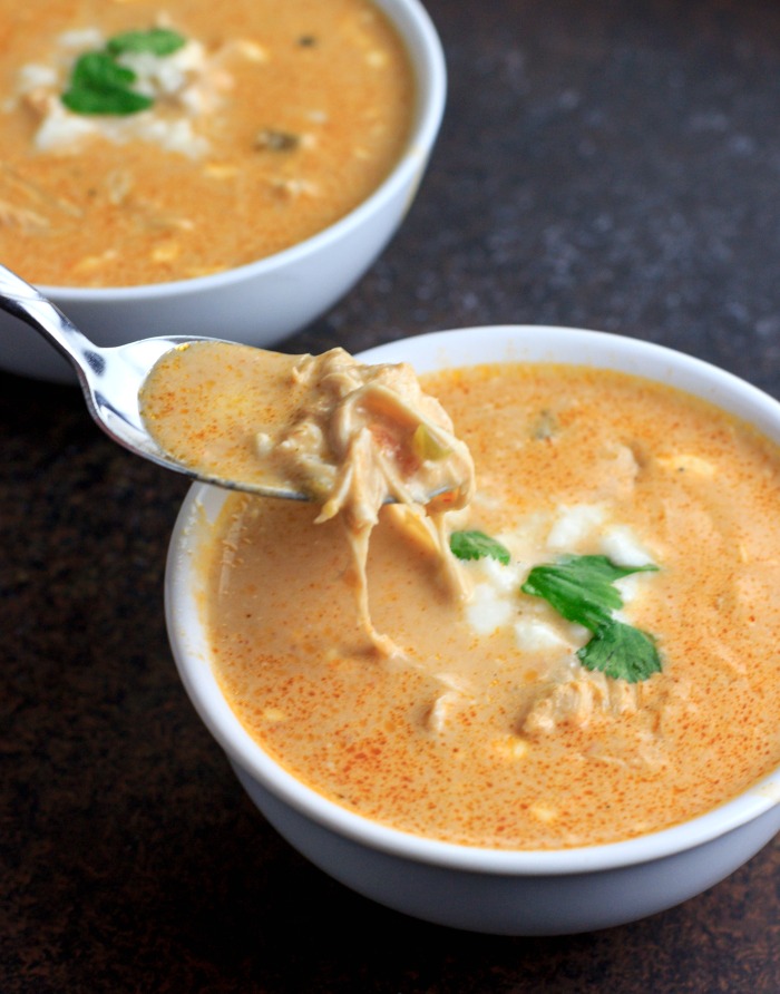 Low Carb Instant Pot Chicken Salsa Queso Soup- low carb, keto and gluten free. Also includes slow cooker directions.