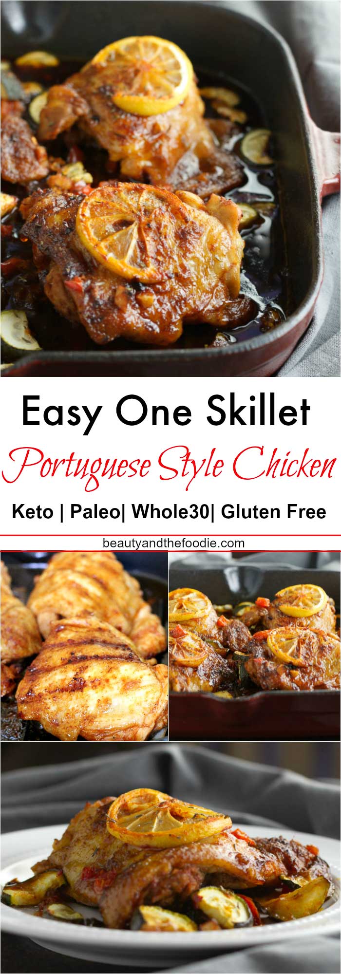 One Skillet Keto Portuguese Style Chicken- low carb, paleo and Whole30.