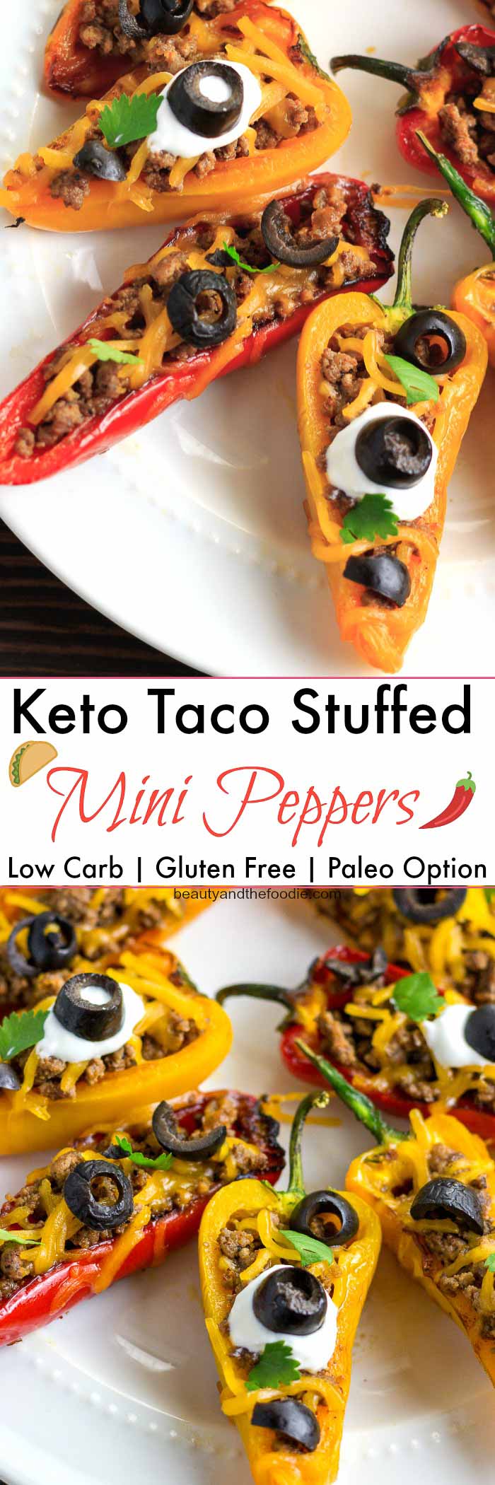 Keto Taco Stuffed Mini Peppers- low carb with paleo option.