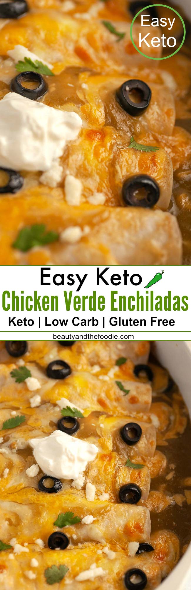 Easy Keto Chicken Verde Enchiladas- Low Carb & Gluten Free.