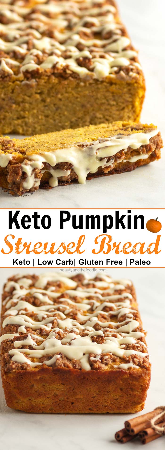 Keto Pumpkin Streusel Bread- Low carb, paleo option, & gluten free