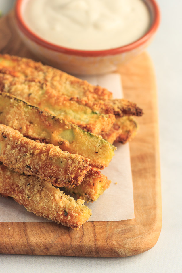 Low Carb Zucchini Fries made in the air fryer or oven.