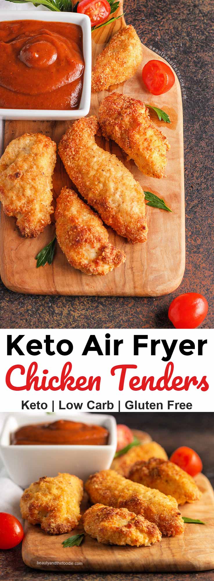 Keto Chicken Tender with air fryer & oven baked directions.