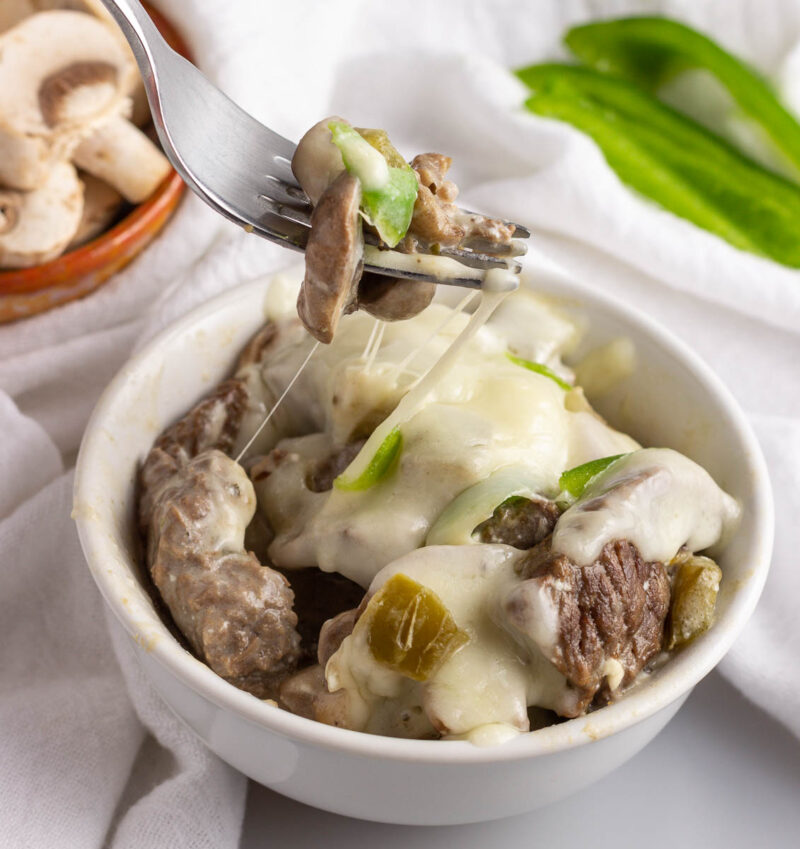 A low carb Philly Cheesesteak bowl made in the Instant Pot