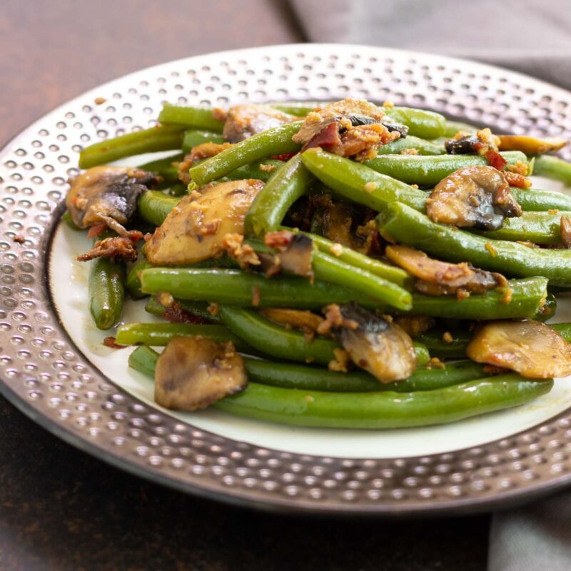 Instant Pot bacon and mushrooms on green beans.