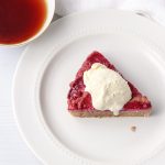 Low Carb Plum Upside Down Cake slice with low carb ice cream