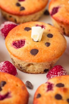 Low carb muffins with berries and chocolate chips
