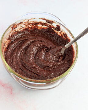 Mixing the brownie batter.
