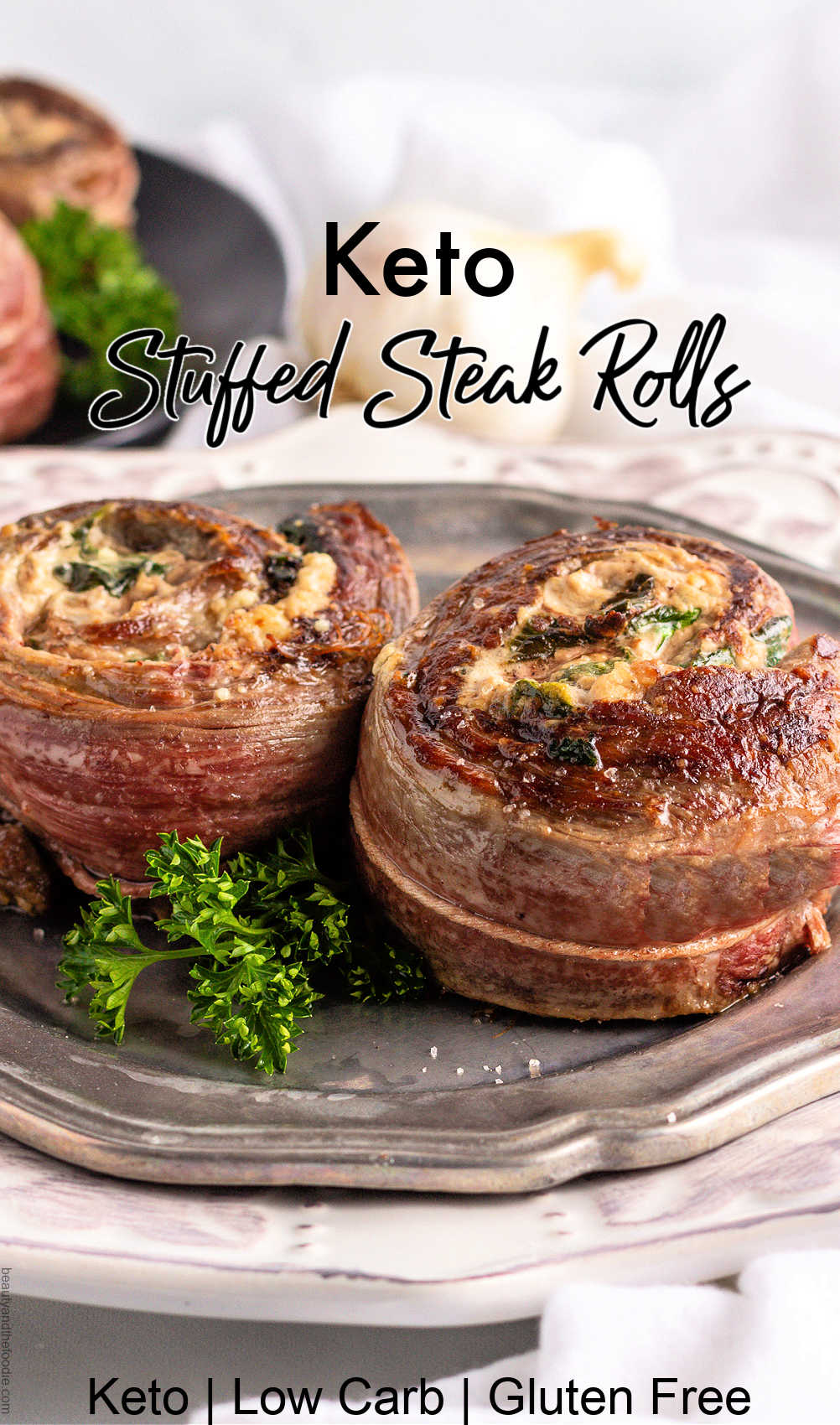 low carb sinach cheese stuffed flank steak rolls.