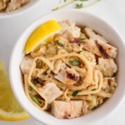 keto lemon butter chicken and hearts of palm pasta.