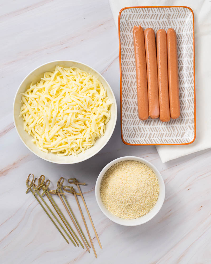 The ingredients for making keto corn dogs.