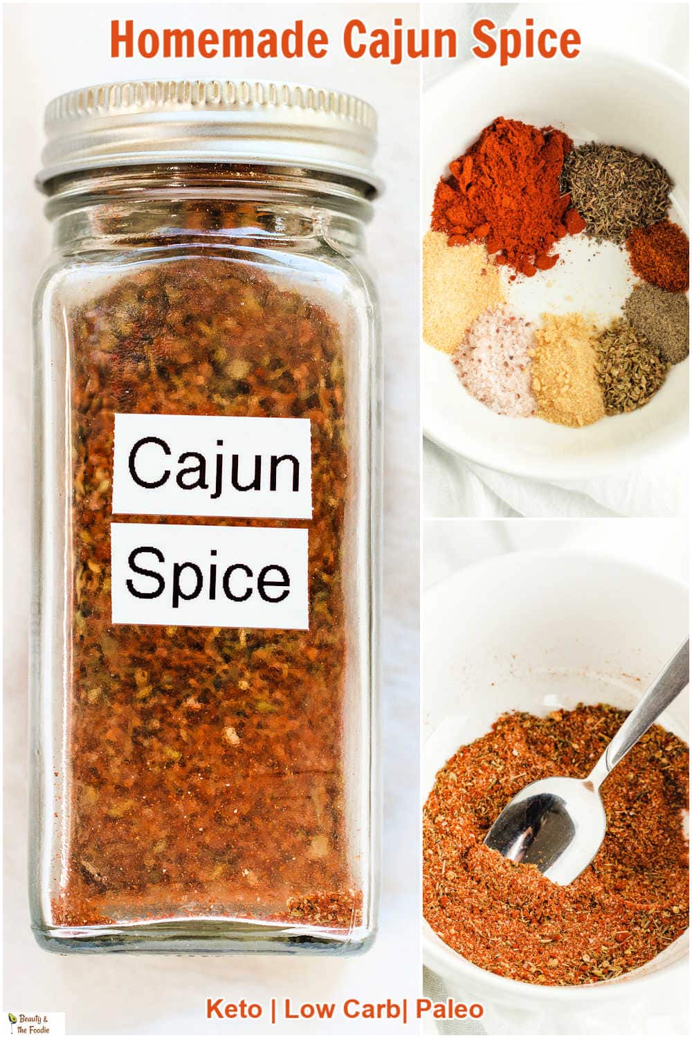 A photo collage of making homemade Cajun spice mix.