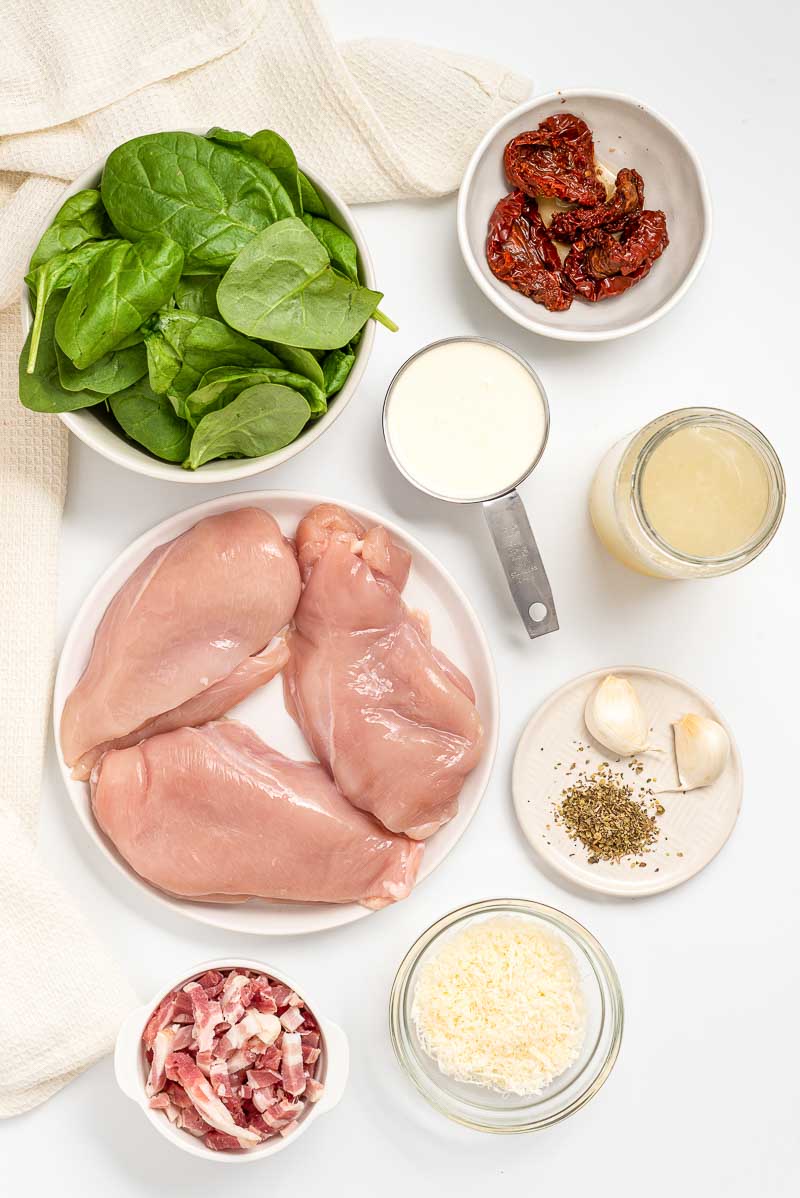 Ingredients to make chicken Tuscany with Bacon.