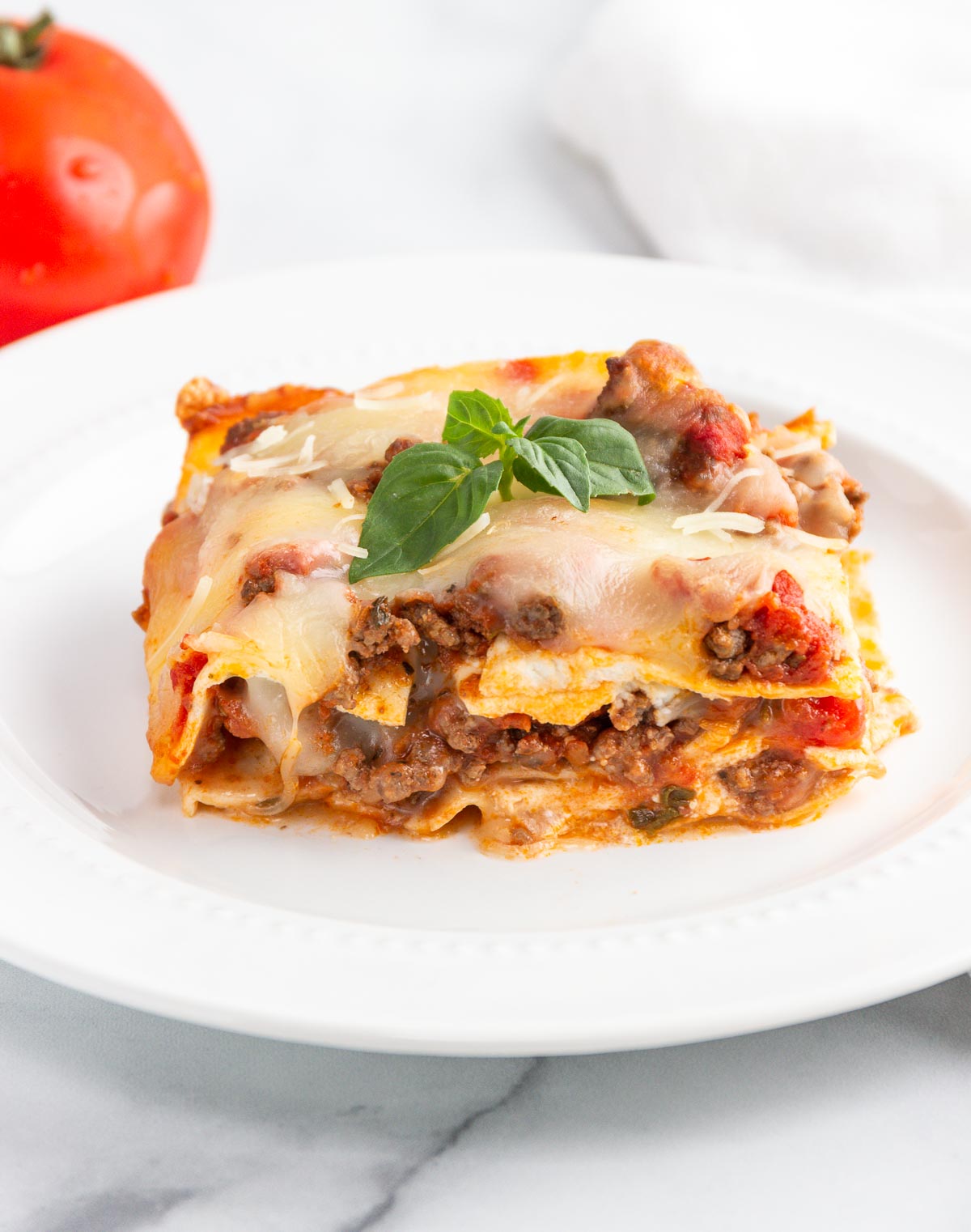 A plated serving of keto lasagna.