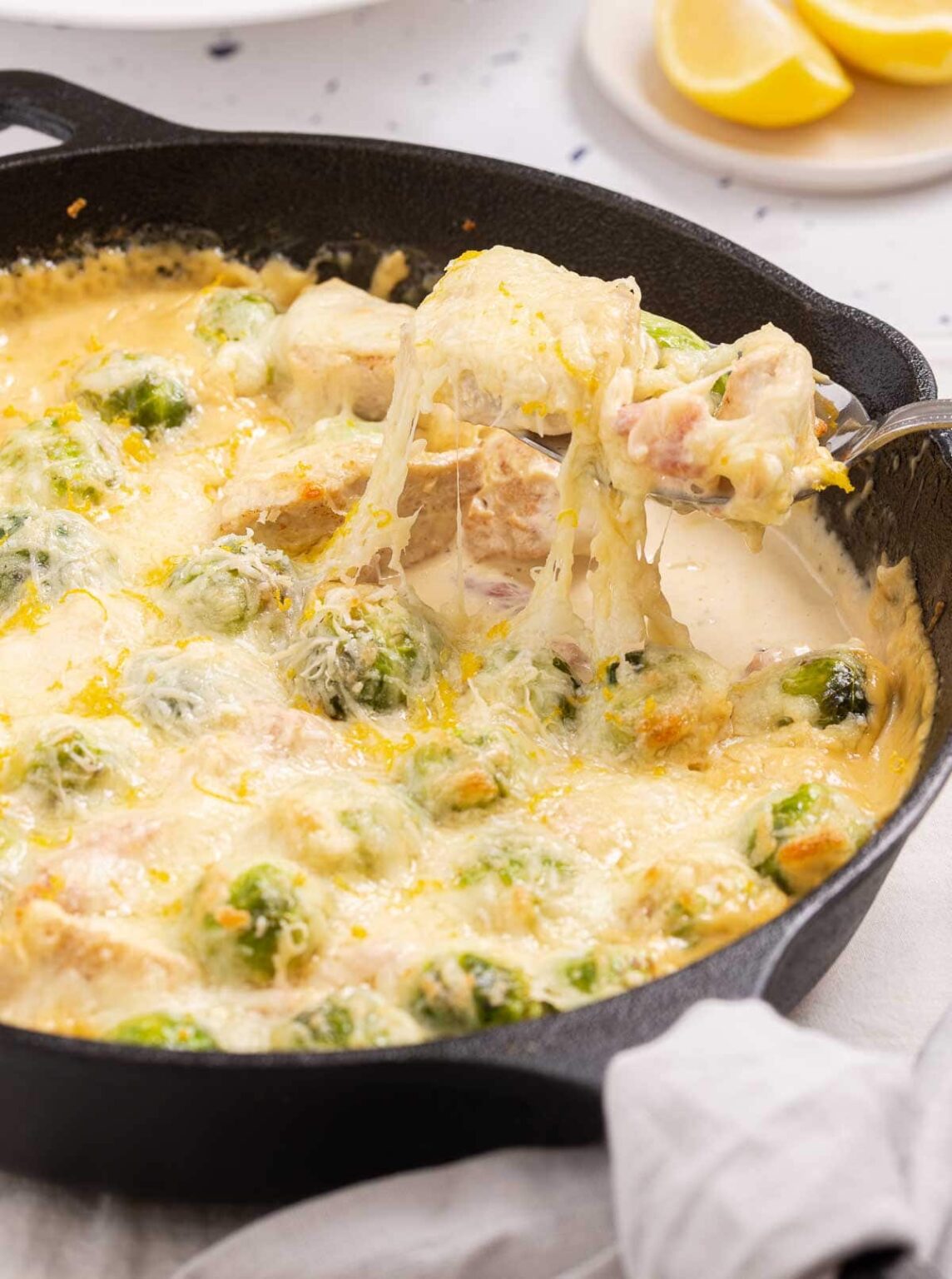 Brussels Sprouts Bacon Chicken in Parmesan Sauce Beauty and the Foodie