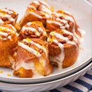 Air fryer or oven baked keto iced cinnamon rolls.