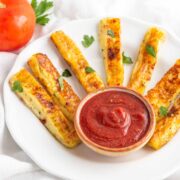 Pizza Fried Cheese sticks with a low carb marinara dip.