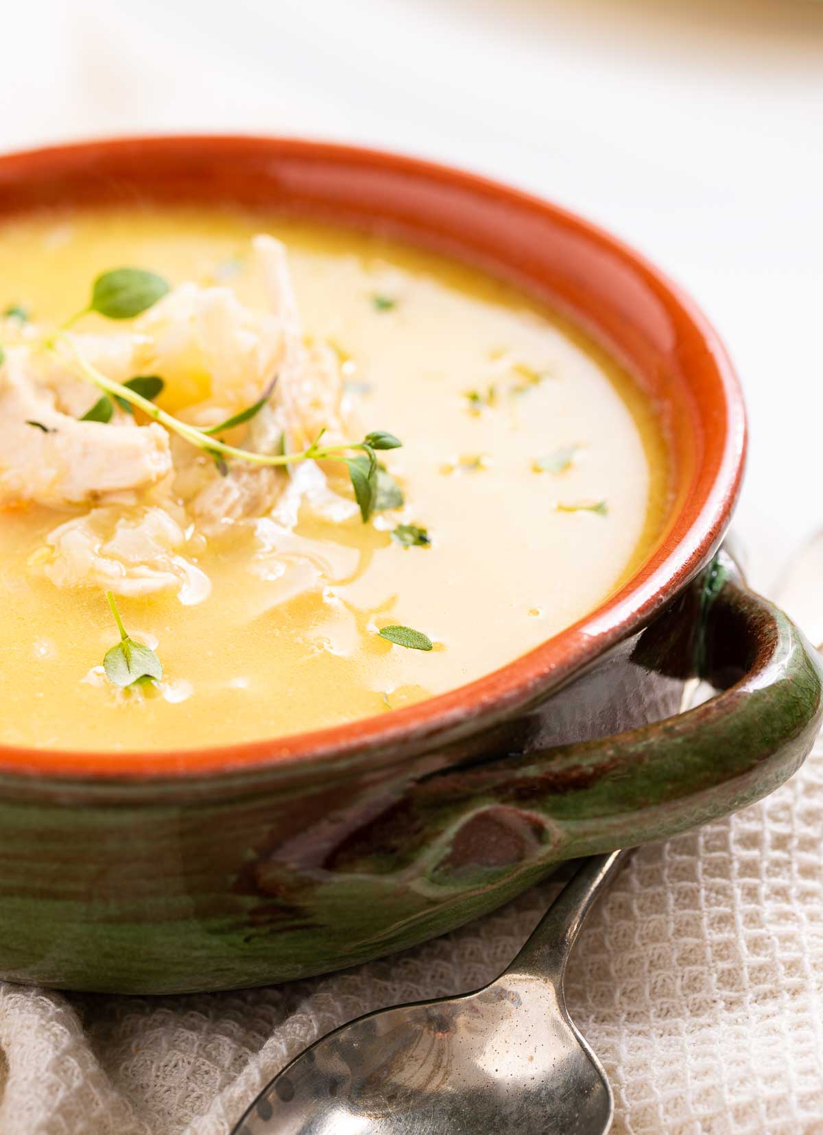 Soup Avgolemono Keto is a tasty chicken and Cauliflower rice soup with a creamy  lemon egg base.