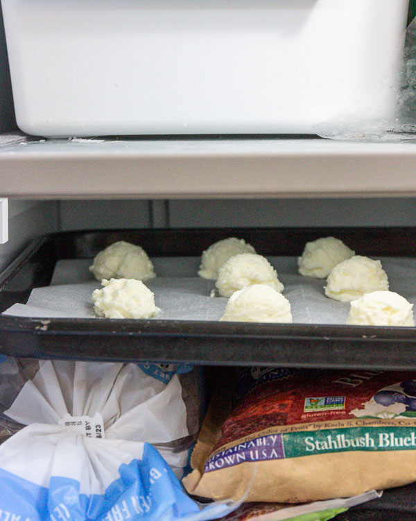 Freezing the ice cream mounds.