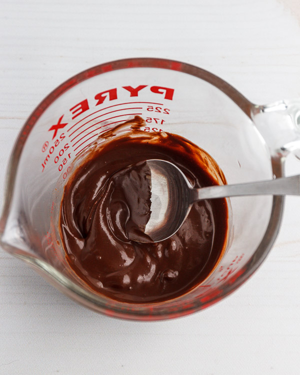 Stirring the chocolate.