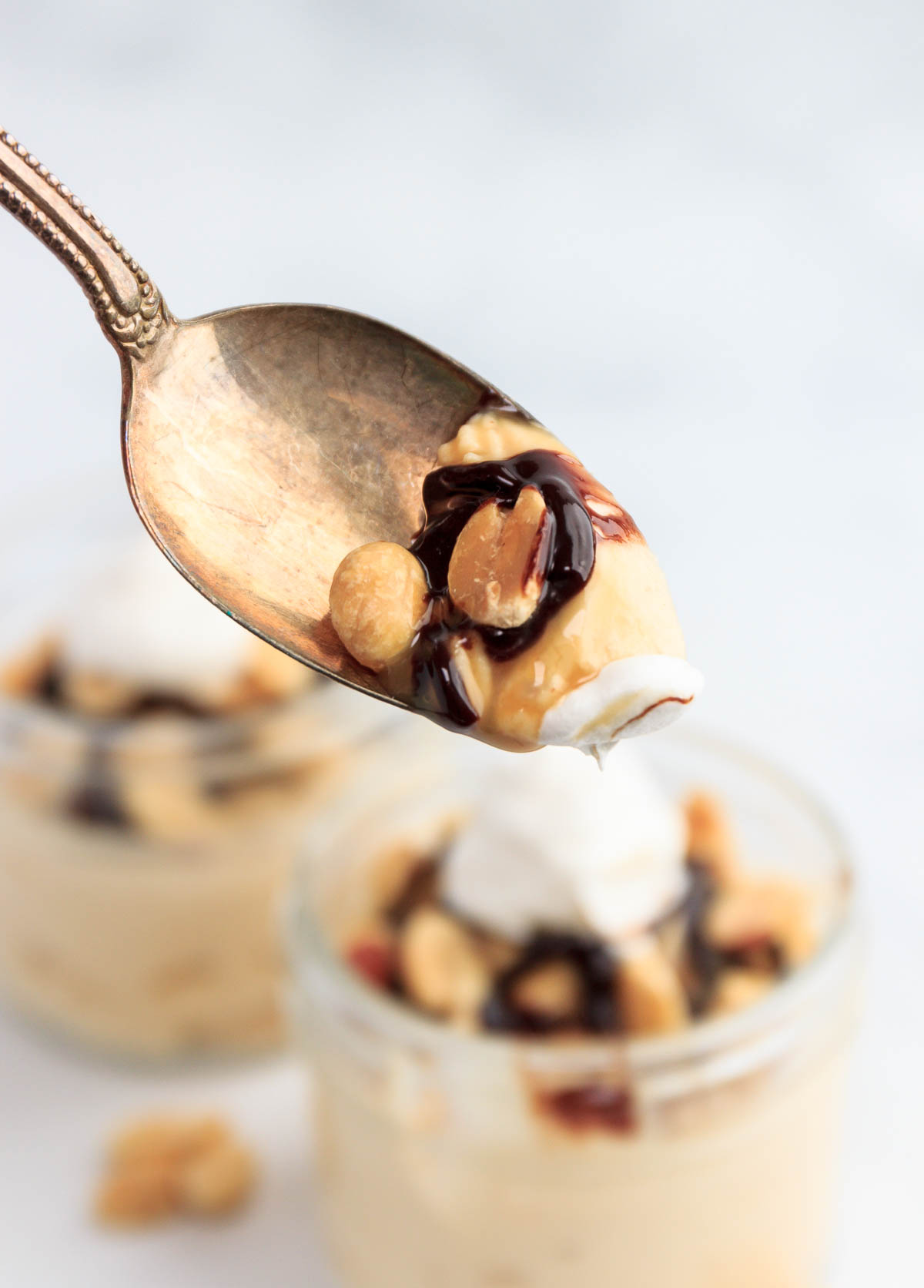 A spoonful of snickers peanut butter cheesecake mousse.