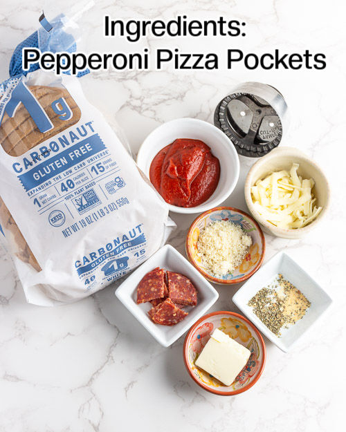 The ingredients to make pepperoni pizza pockets.