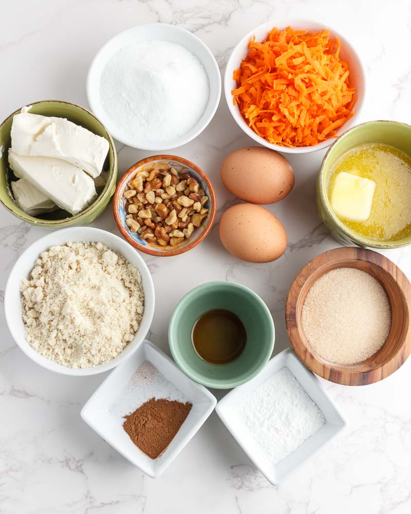 Ingredientts for making a low carb carrott coffee cake.