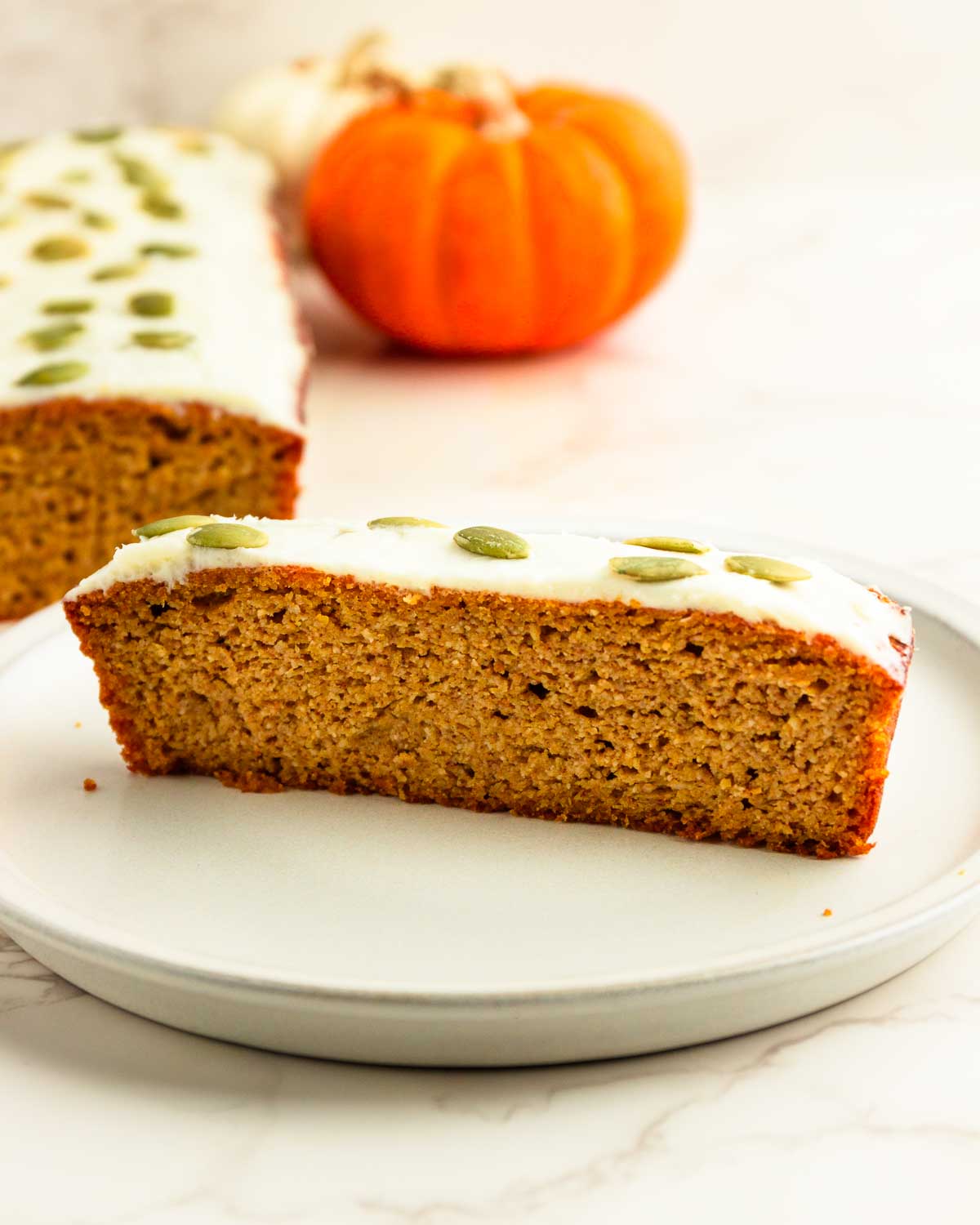 A slice of keto pumpkin bread.