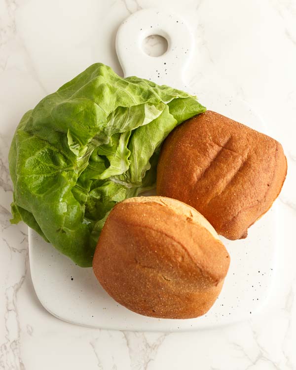A picture of low-carb bun and lettuce.