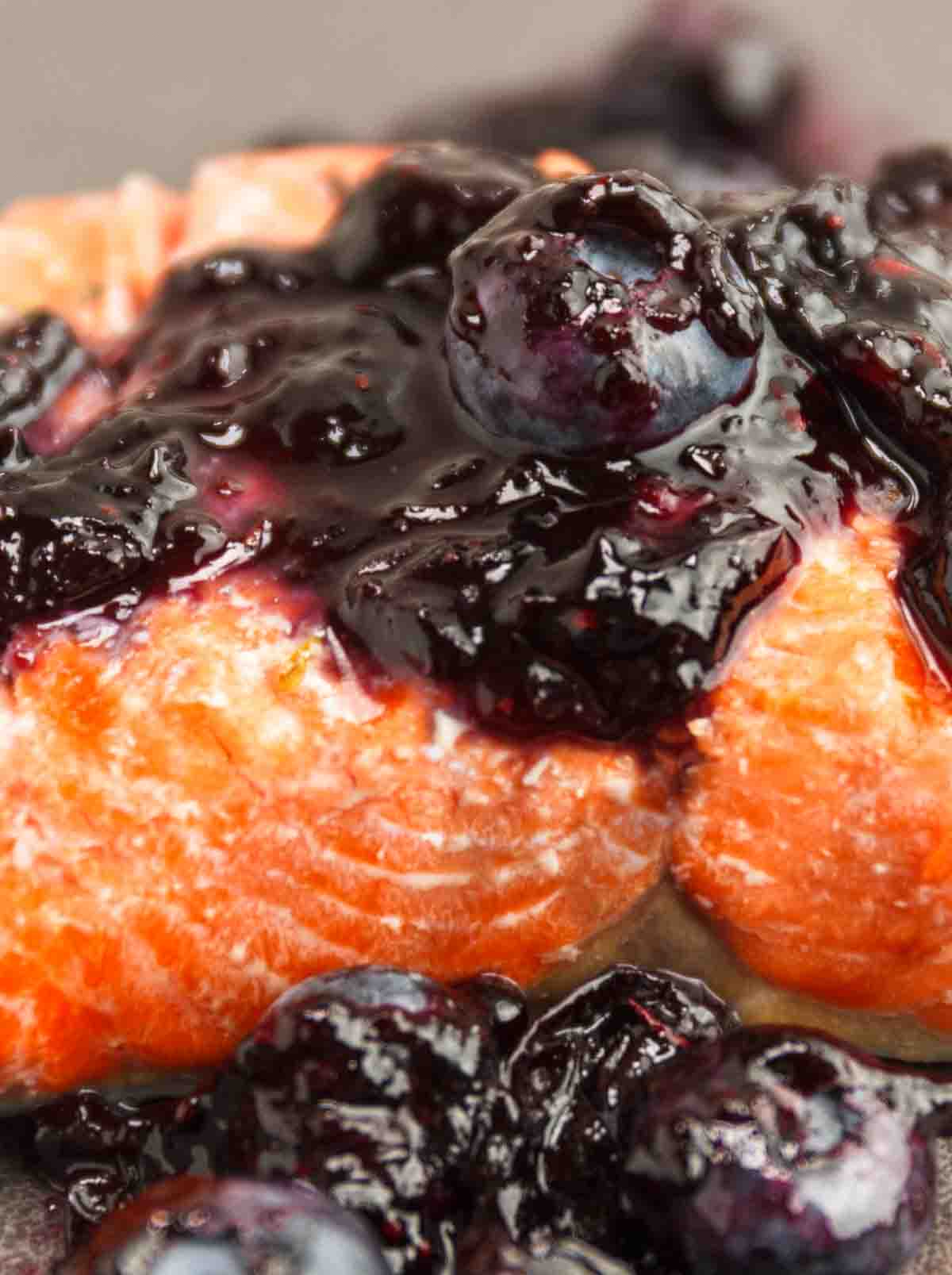 Baked salmon with a sweet blueberry balsamic glaze.