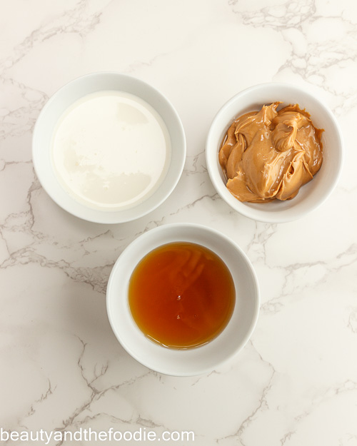 Ingredients to make caramel for keto payday bar.